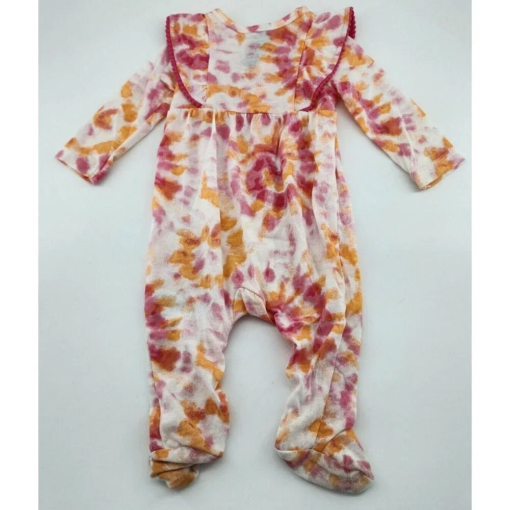 Charlotte & Star Baby Girl One Piece Footed Button Front Outfit Tie‎ Dye 3-6M